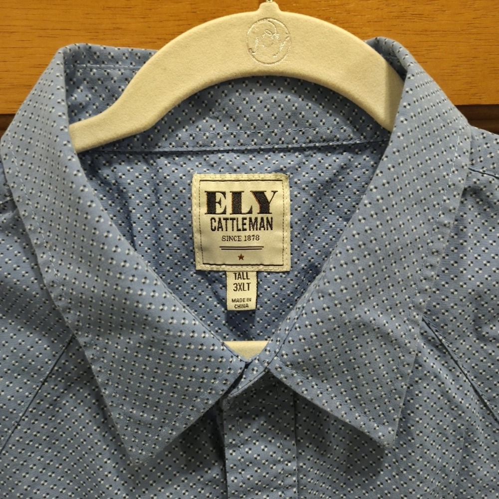 Nice Mens Fly Cattleman Long Sleeve L/S Snap Front Shirt 3XLT Blue Cowboy Horse